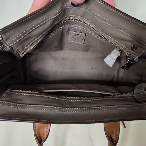 Coach Swagger 27 Carryall Pebble Leather Colorblock Beige Saddle Brown Gunmetal - Picture 8 of 8